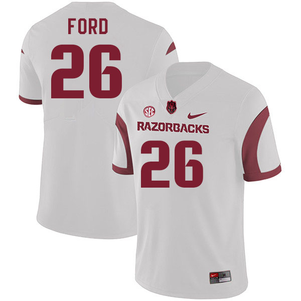Men #26 Christian Ford Arkansas Razorback College Football Jerseys Stitched Sale-White